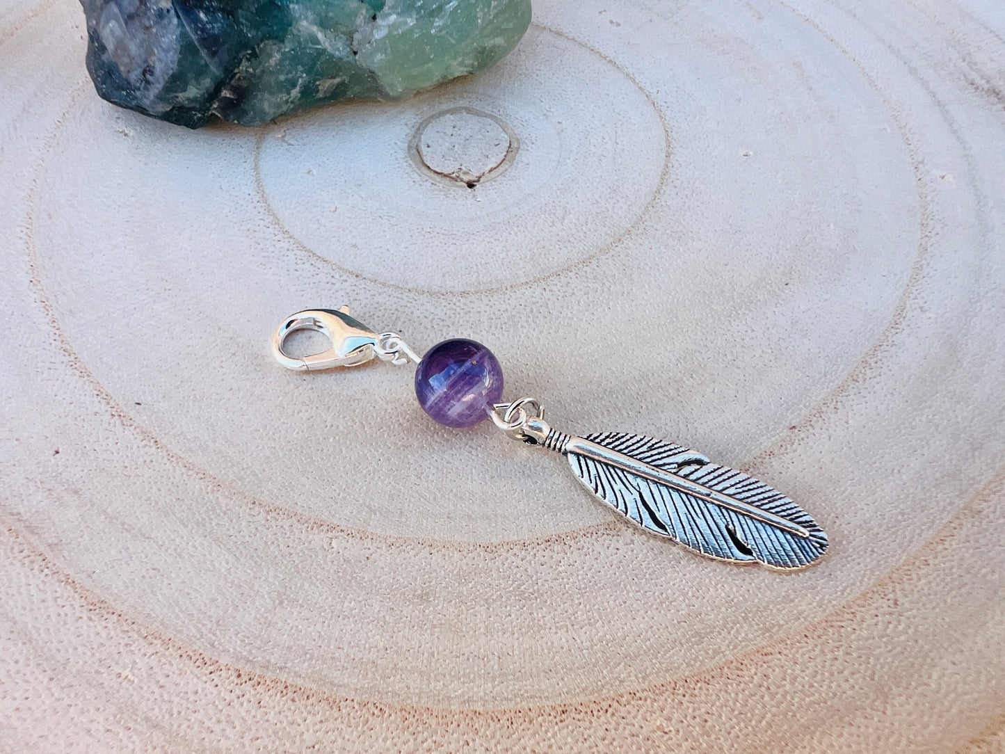 Small, Simple Pet Collar Charm - Animal Healing Crystal Feather Charm