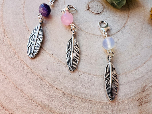 Small, Simple Pet Collar Charm - Animal Healing Crystal Feather Charm