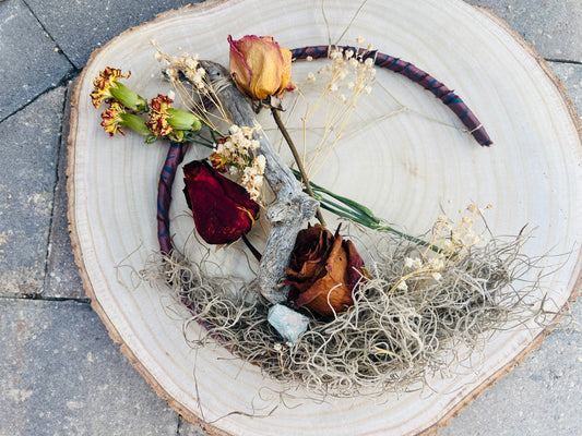 Crescent Moon Wreath | Whimsical Crescent Moon Wreath With Crystals | Dried Flower Wreath