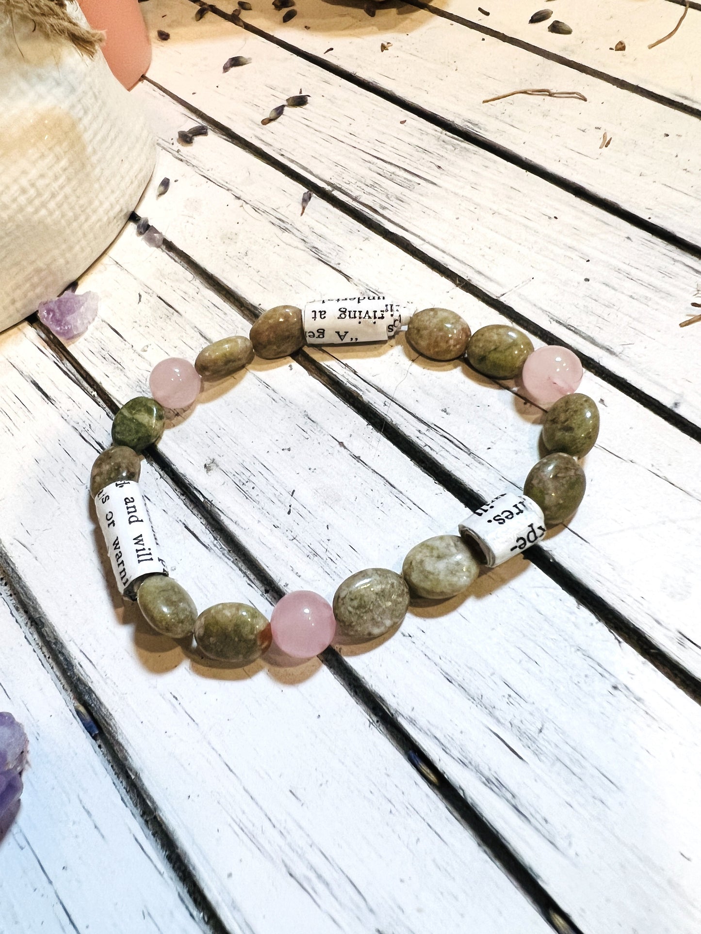 Rose Quartz Agate Upcycled Bracelet