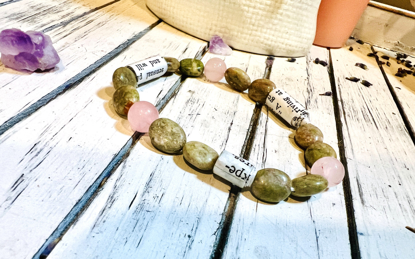 Rose Quartz Agate Upcycled Bracelet