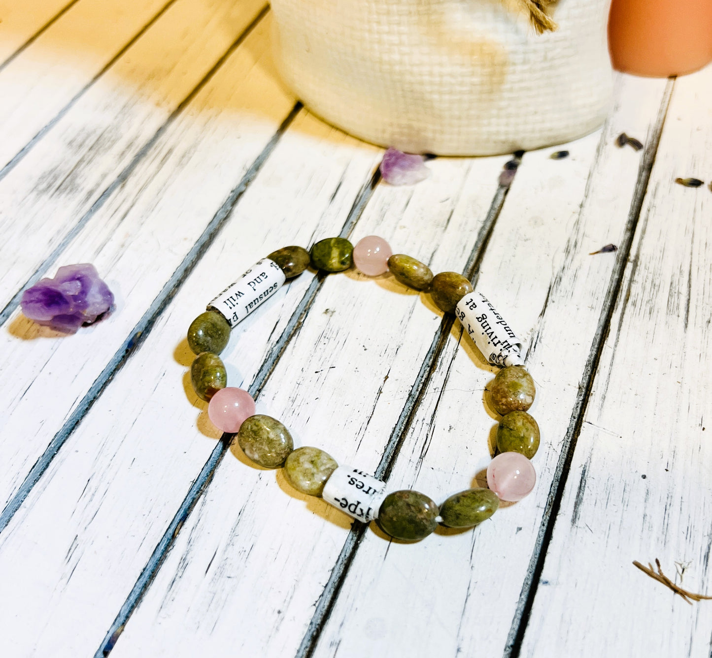 Rose Quartz Agate Upcycled Bracelet