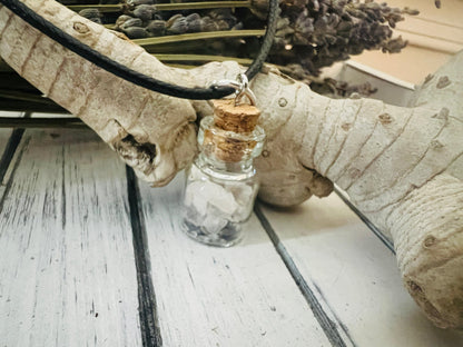 Rose Quartz, Lavender & Sea Shell Glass Jar Pendant