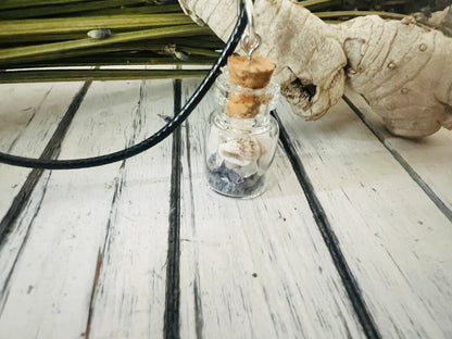 Rose Quartz, Lavender & Sea Shell Glass Jar Pendant