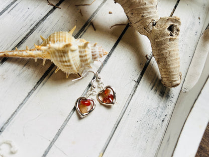 Heart Shaped Red Agate Earrings