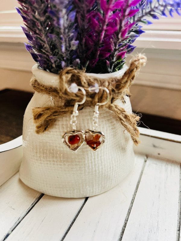 Heart Shaped Red Agate Earrings