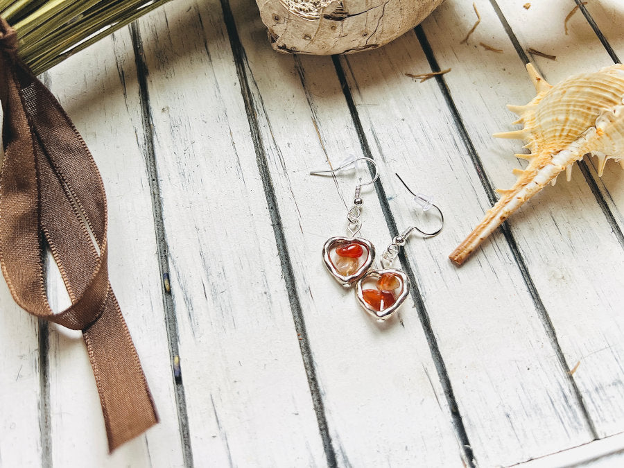 Heart Shaped Red Agate Earrings